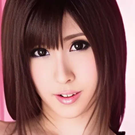 ピンク色の背景で、前髪のある茶髪の女性、赤井美月さんが、まっすぐこちらを見つめている顔のアップ。