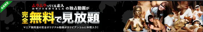 カリビアンコム会員限定の優待特典を紹介するバナーです。DTIグループの姉妹サイトである「ムラムラってくる素人」の独占動画が完全無料で見放題になる圧倒的なメリットを伝えています。