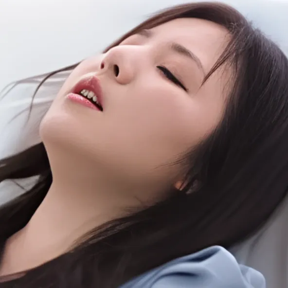 恍惚とした表情で目を閉じている女性、まきさんの顔のアップ写真