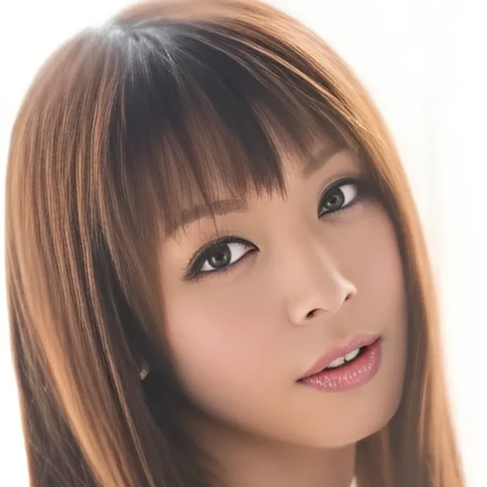 明るい茶髪で前髪のある女性、まりかさんが、少し上を見つめている表情のアップ。