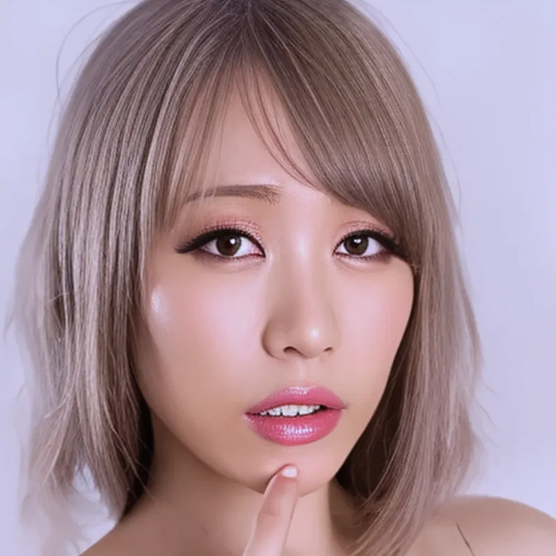 アッシュブロンドのショートボブで、あごに指をあててこちらを見つめている女性、真白愛梨さん。