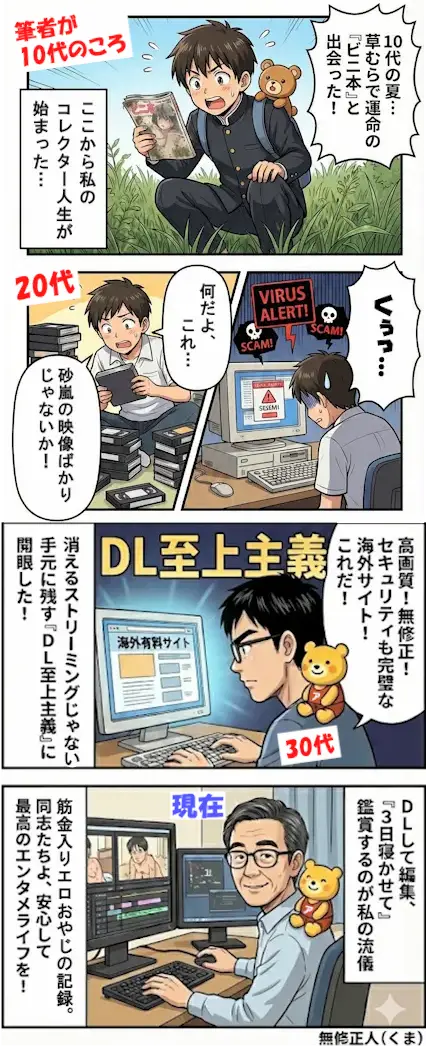 10代のビニ本から海外有料サイト、動画編集に至る管理人の25年の歩みを描いた漫画