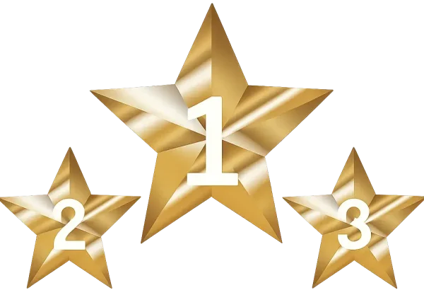 トップ3ランキングを示すアイコン。中央に大きく1位の金色の星、その左下に2位の星、右下に3位の星が配置されている。
